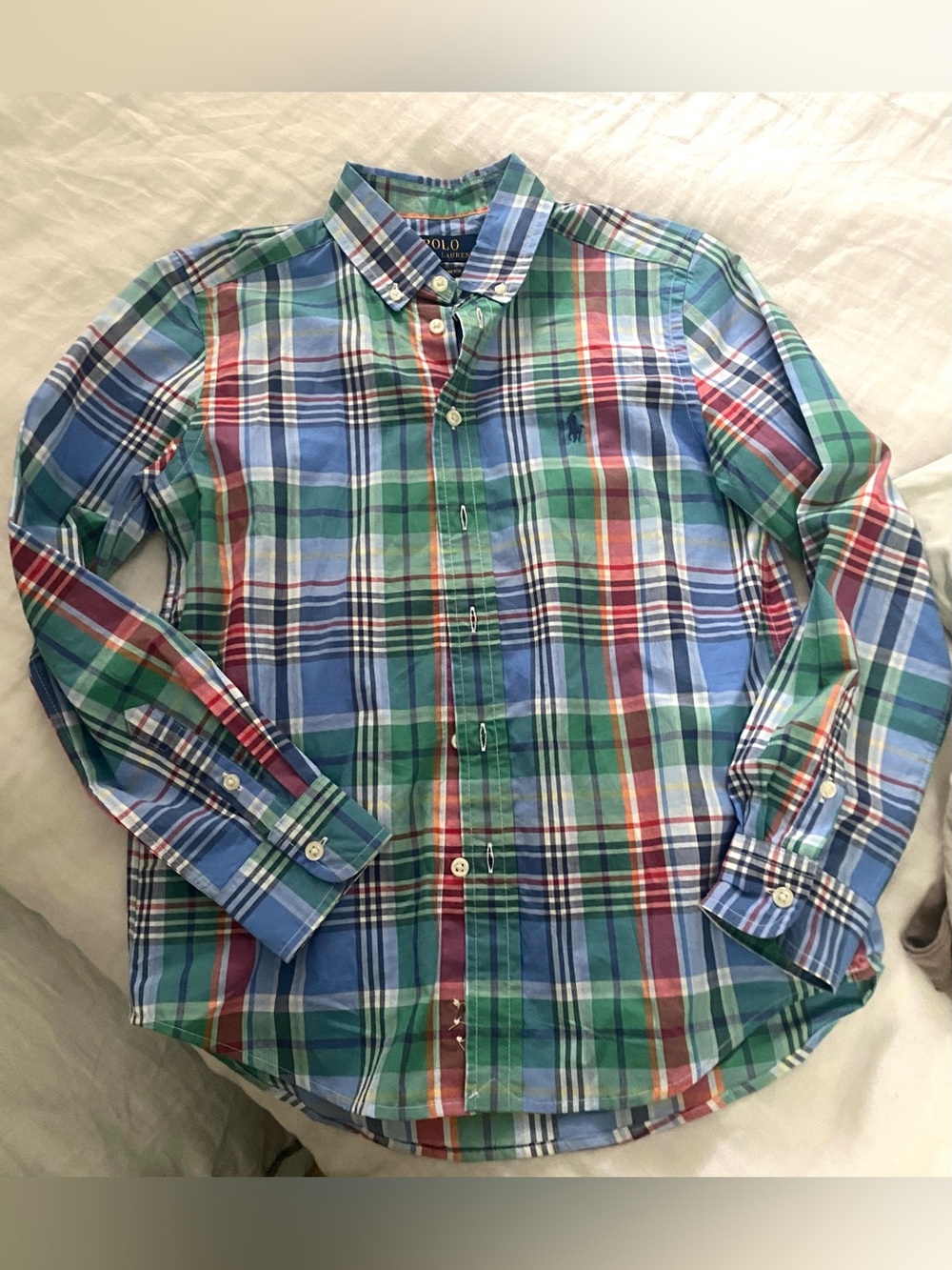 Polo Ralph Lauren Boys Button Down Plaid Shirt Cotton Size Medium